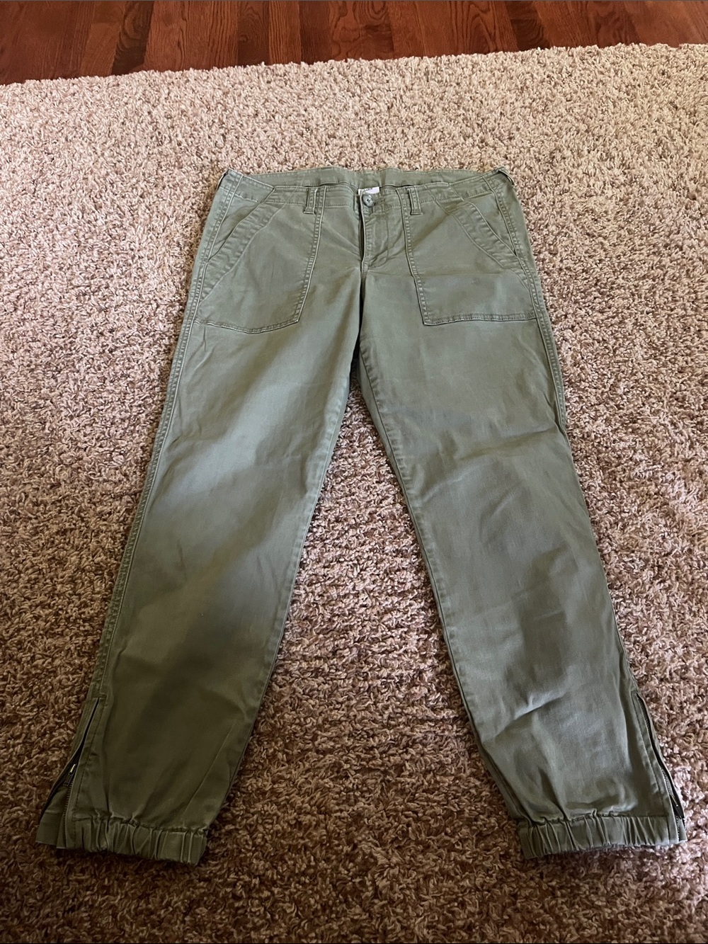 CAbi Olive Green Cargo Pants with Elastic Ankles
